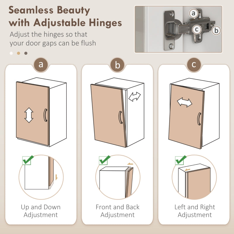 Freestanding Kitchen Cupboard, Storage Cabinet Grid Glass Doors - White