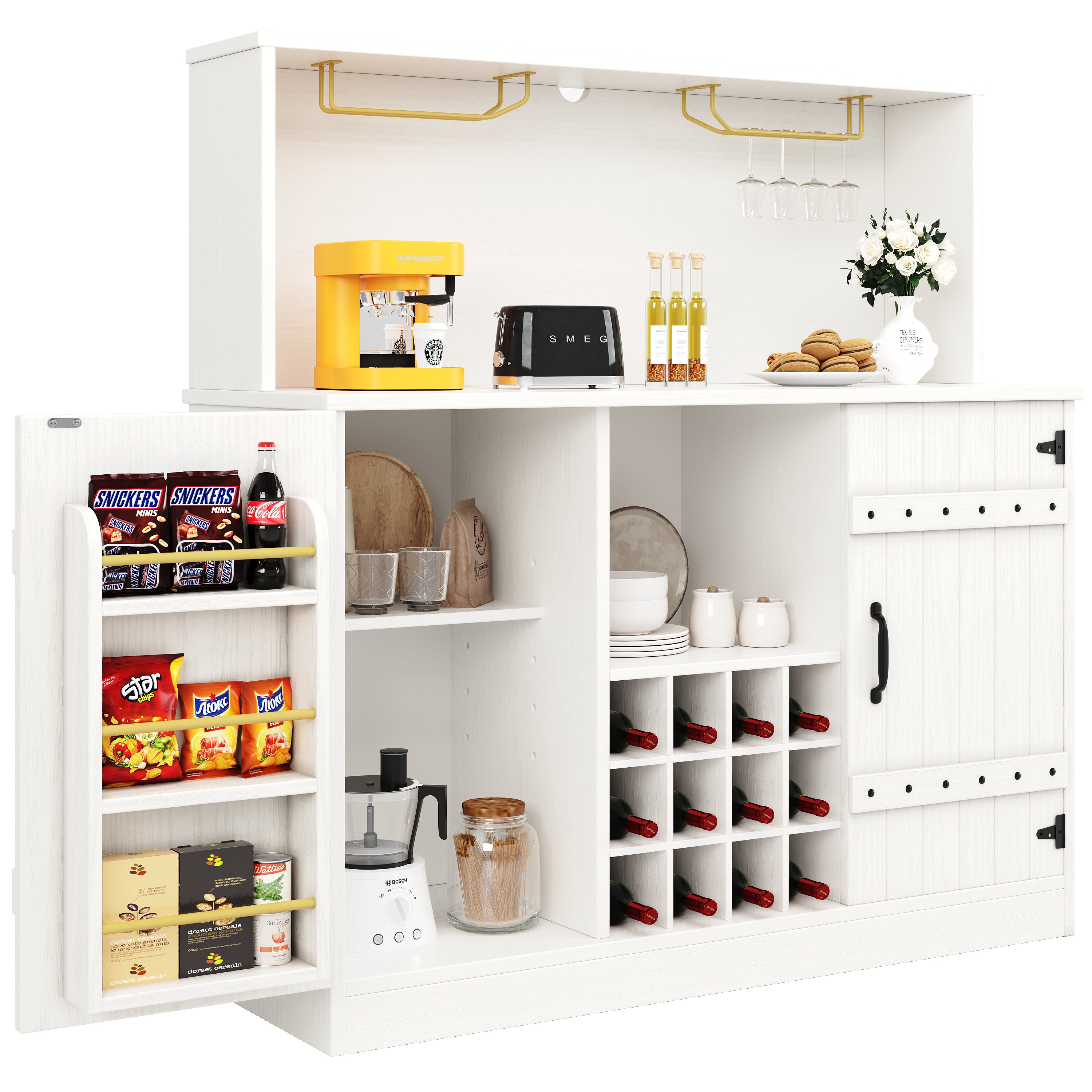 Sideboard 120x40x120cm Wine Glass Rack Storage Minimalist - White/Black