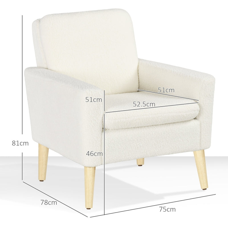 Armchair, Upholstered Accent Chair with Wood Legs, Cream White