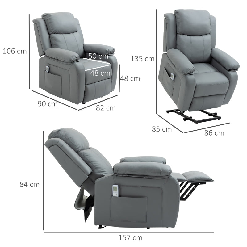 Riser and Recliner Chair with Massage, Heat, Power Lift, Grey