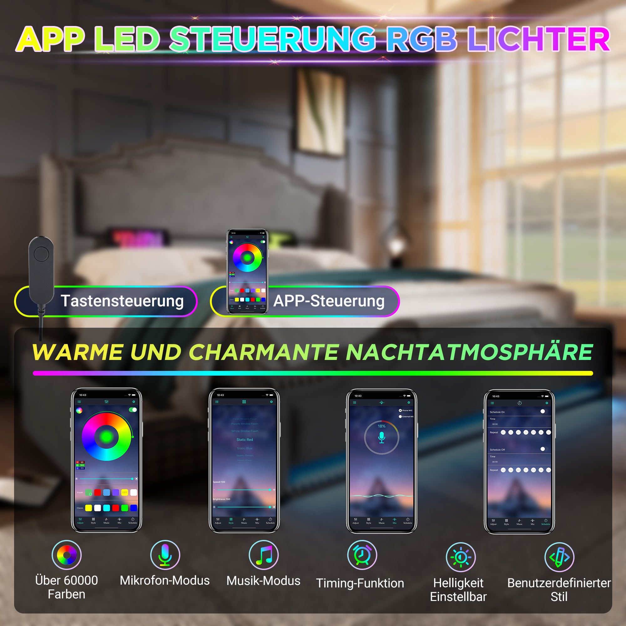 Upholstered Bed 140x200, Hydraulic Storage, LED, USB-C, Velvet Grey