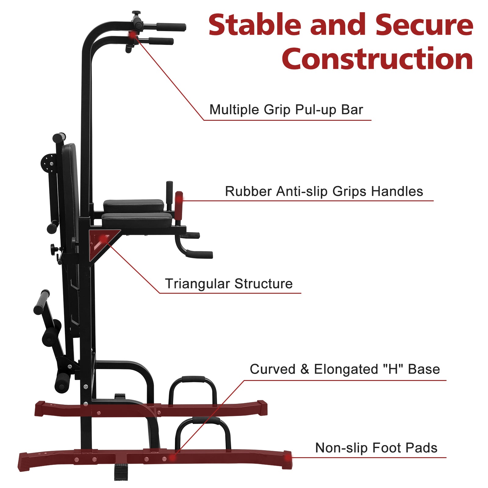Power Tower with Bench, Adjustable Height Multi-Function Fitness Rack, Heavy Duty Steel