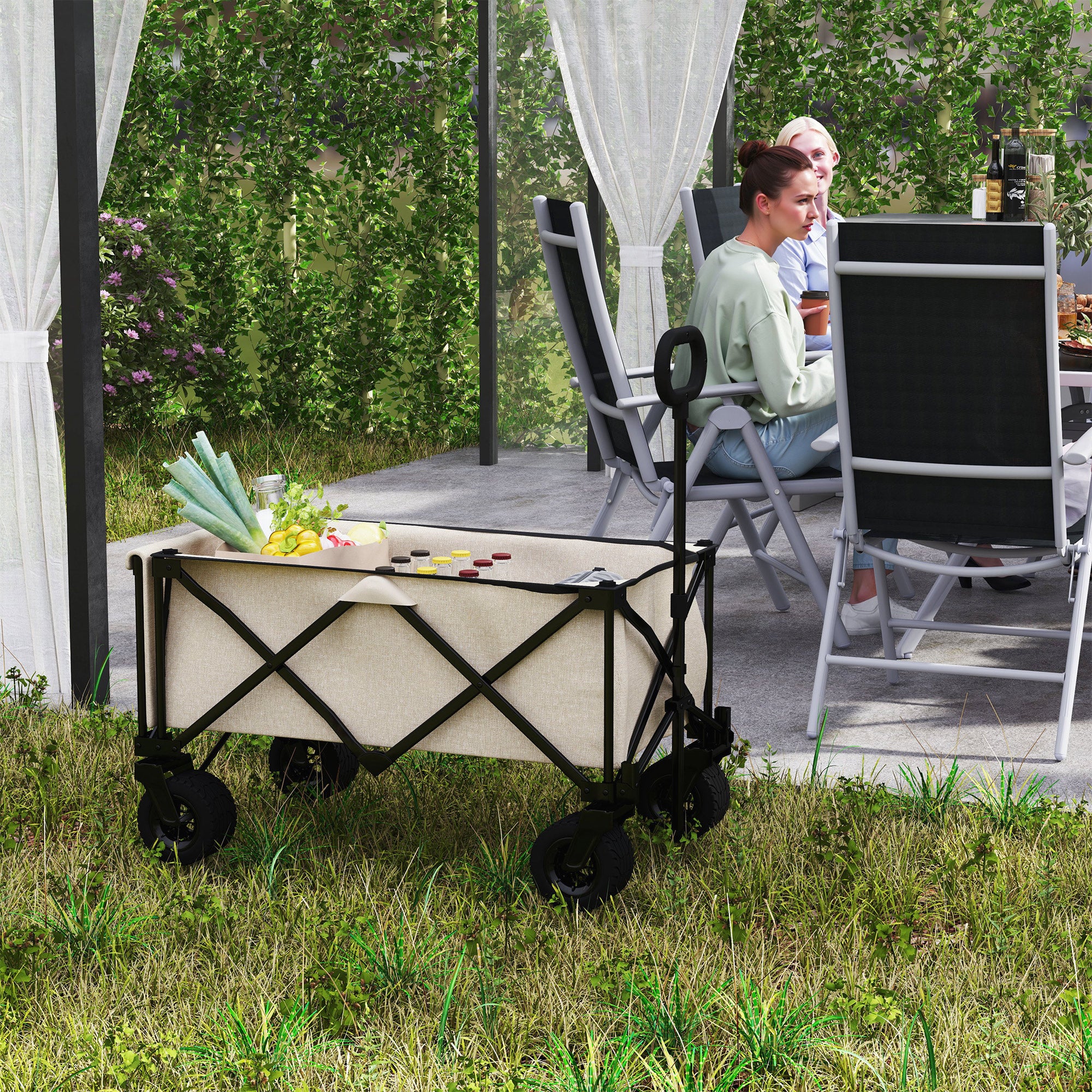 Garden Cart 100 kg, Foldable, 138 Liters, Beige