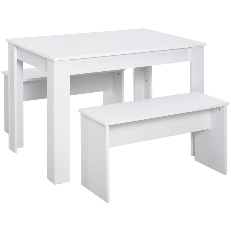 Kitchen Dining Table and 2 Benches Set for Limited Space, White