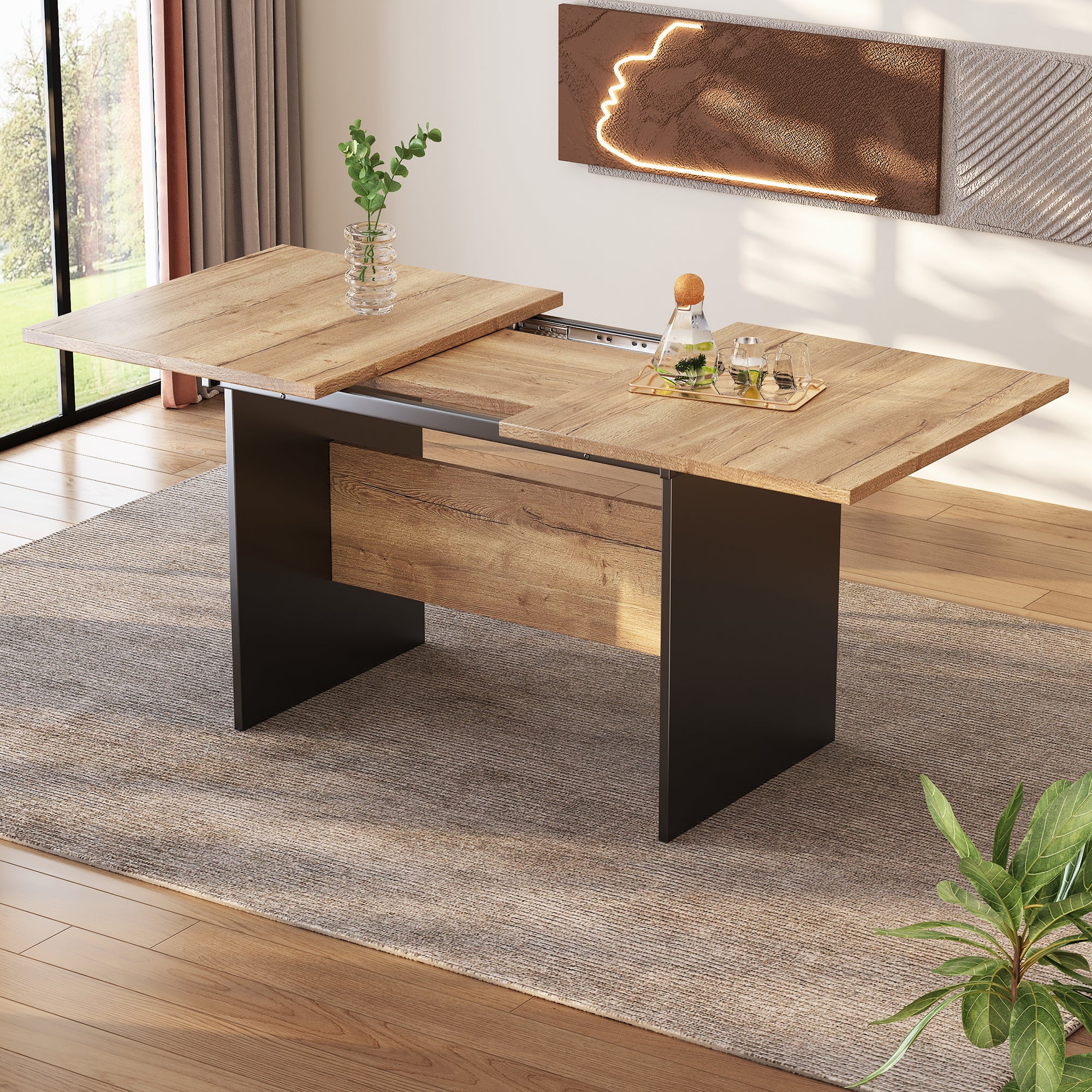 Extendable Dining Table 140/180x80cm Rectangular Wood Grain Minimalist Style Natural