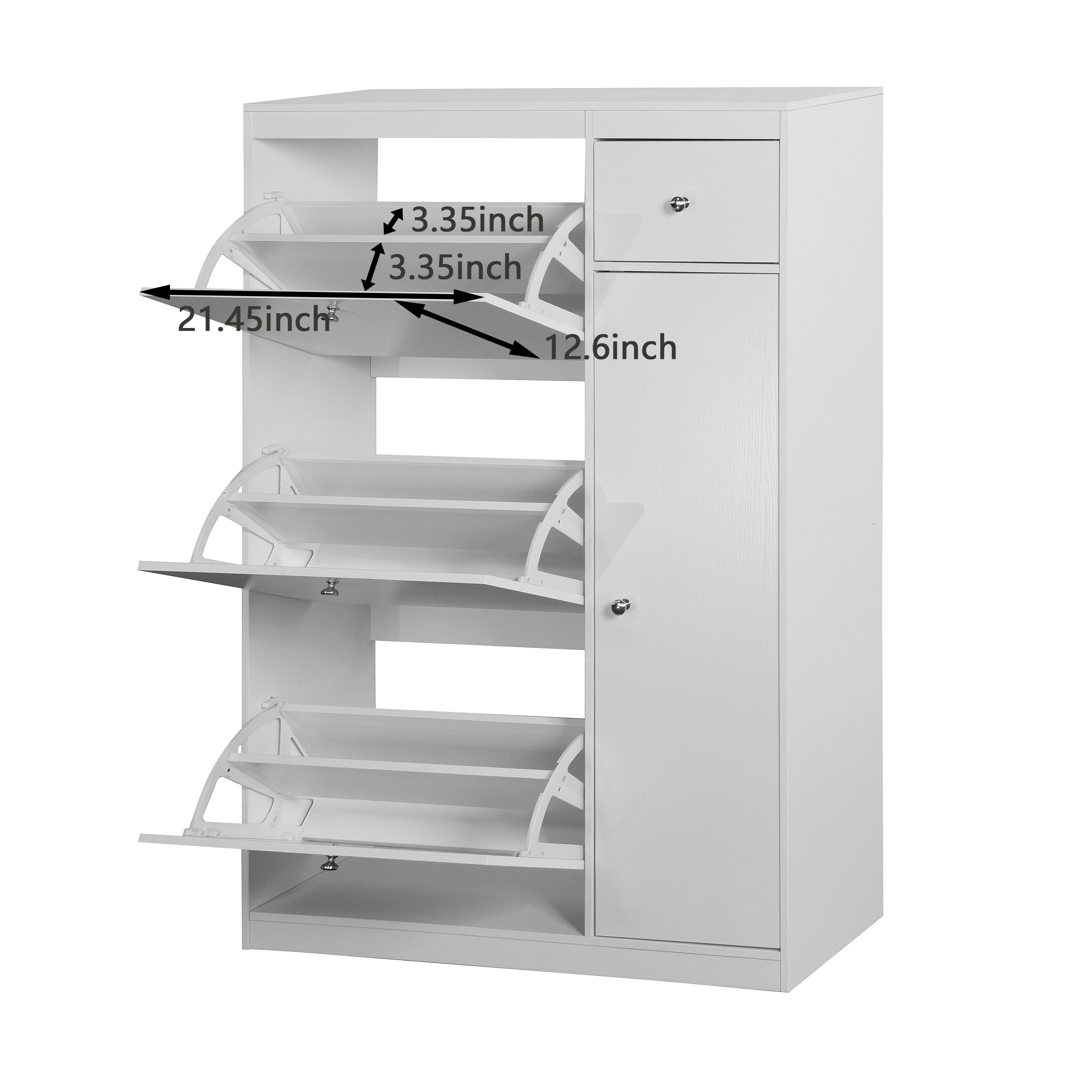 Shoe Cabinet with Tilting Function and 3 Fold-Down Drawers, Particleboard