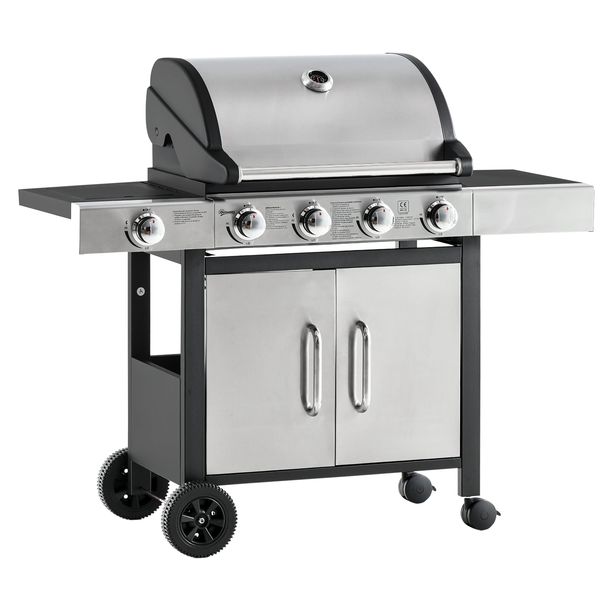 Gas Barbecue Grill 4+1 Burner Smoker BBQ Trolley Stainless Steel + Metal