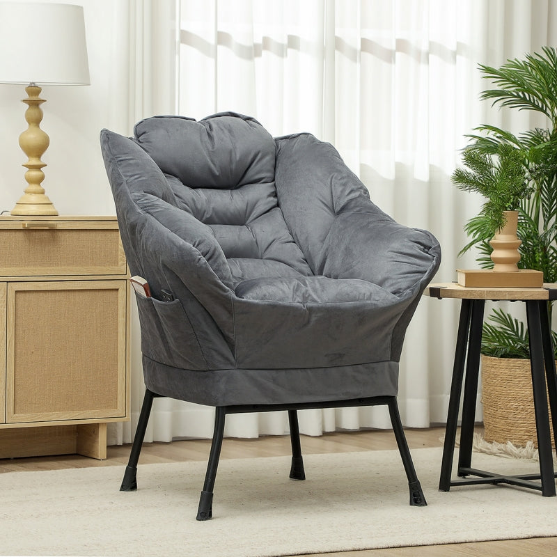 Armchair Lounge Chair Upholstered Velvet Look, Grey