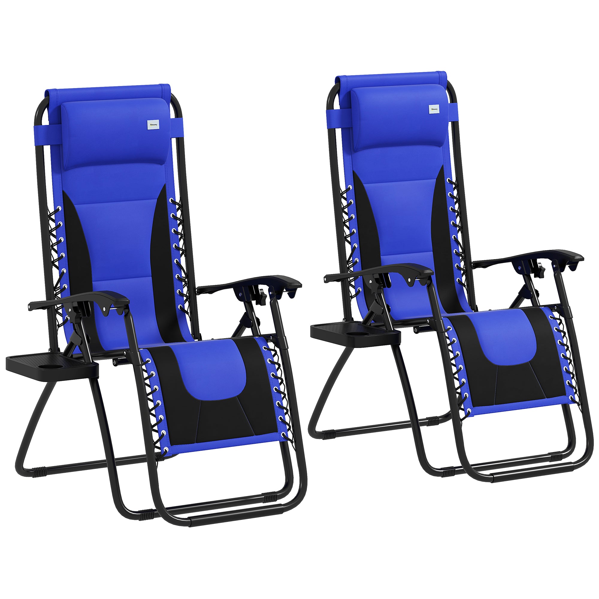 Zero Gravity Lounger Chair Set of 2, Folding Reclining with Cup Holder, Blue