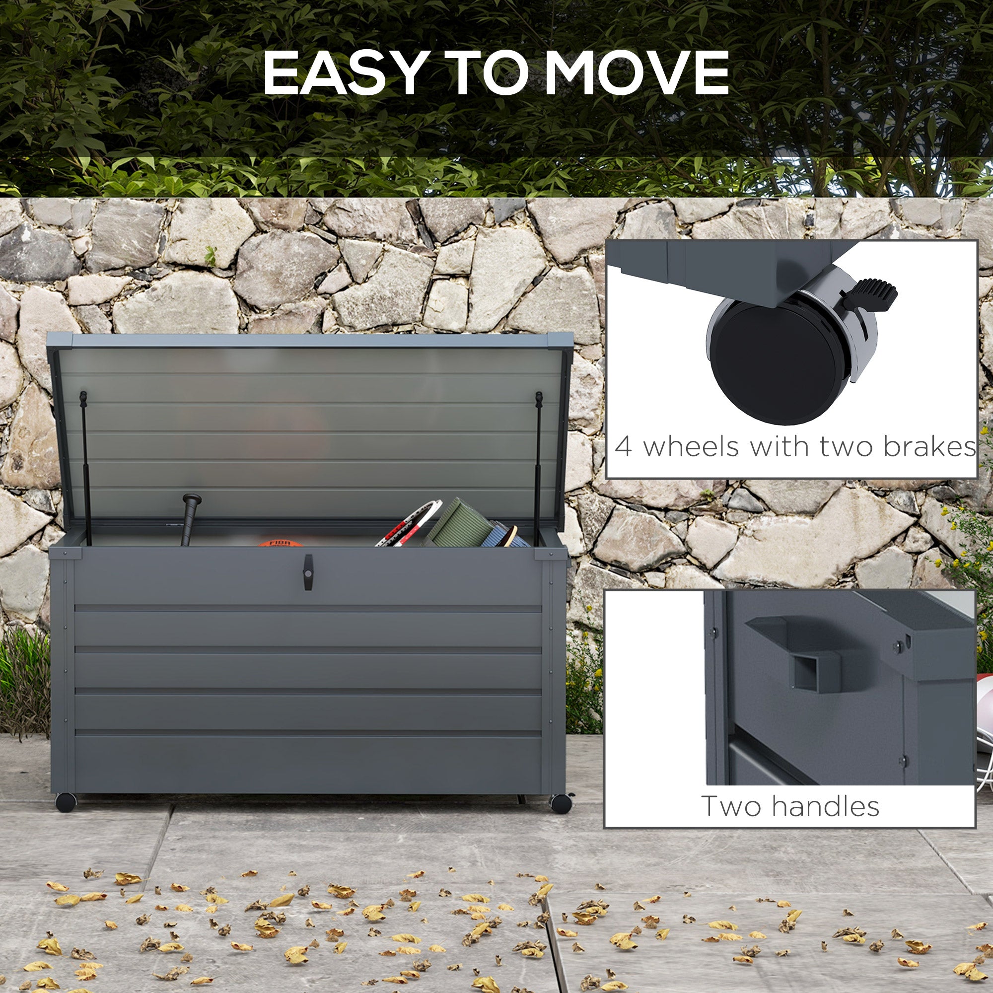Garden Storage Box, 311L with Lock, Galvanised Steel Dark Grey
