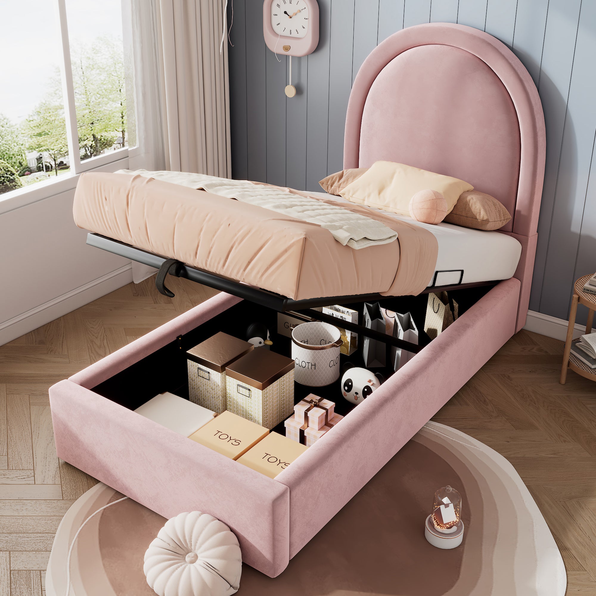 Children's Bed, Single 90 x 200 cm, Velvet Pink