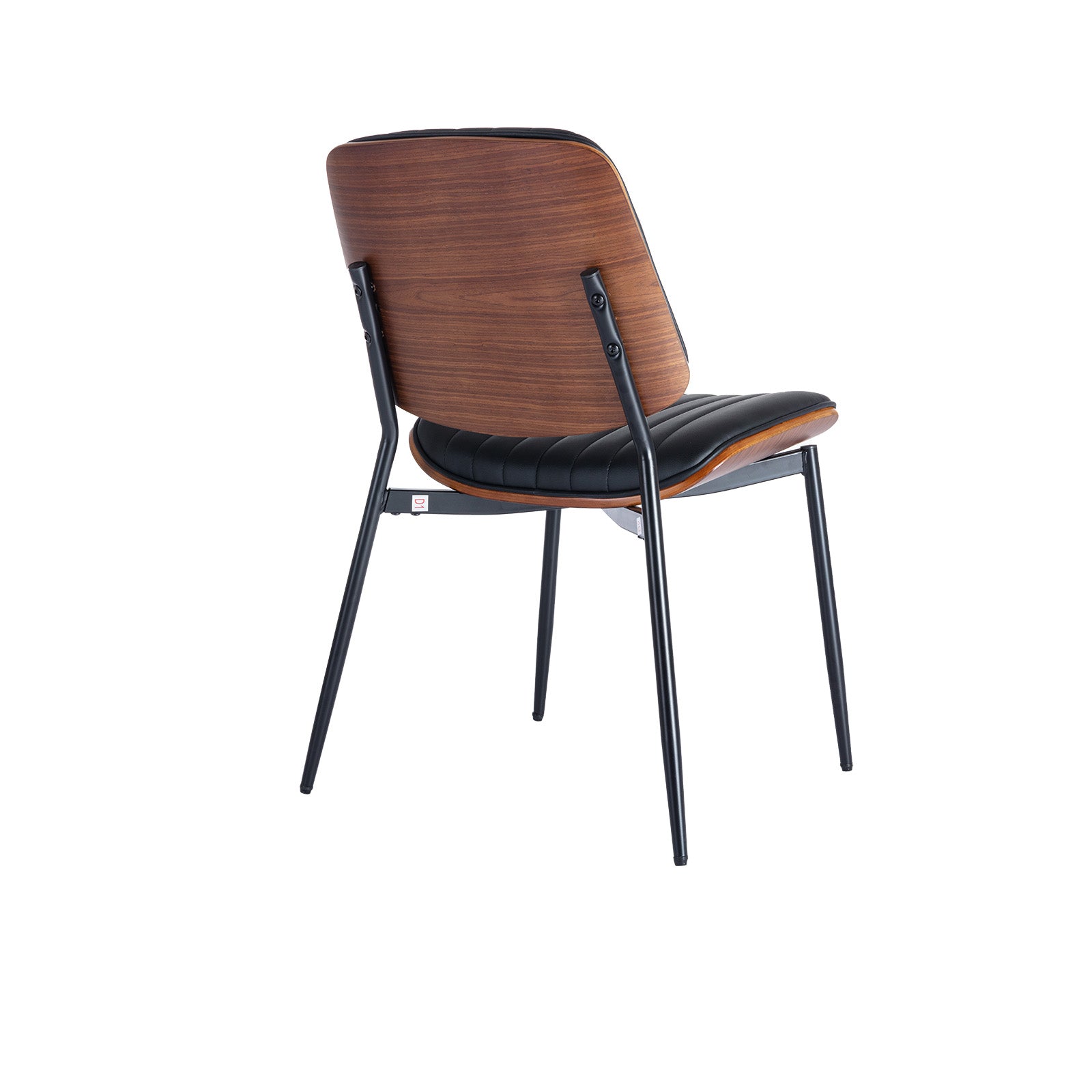 Dining Chairs Set of 2 Mid-Century Modern Retro Walnut Bentwood Back Upholstered Seat Metal Legs - Black Faux Leather