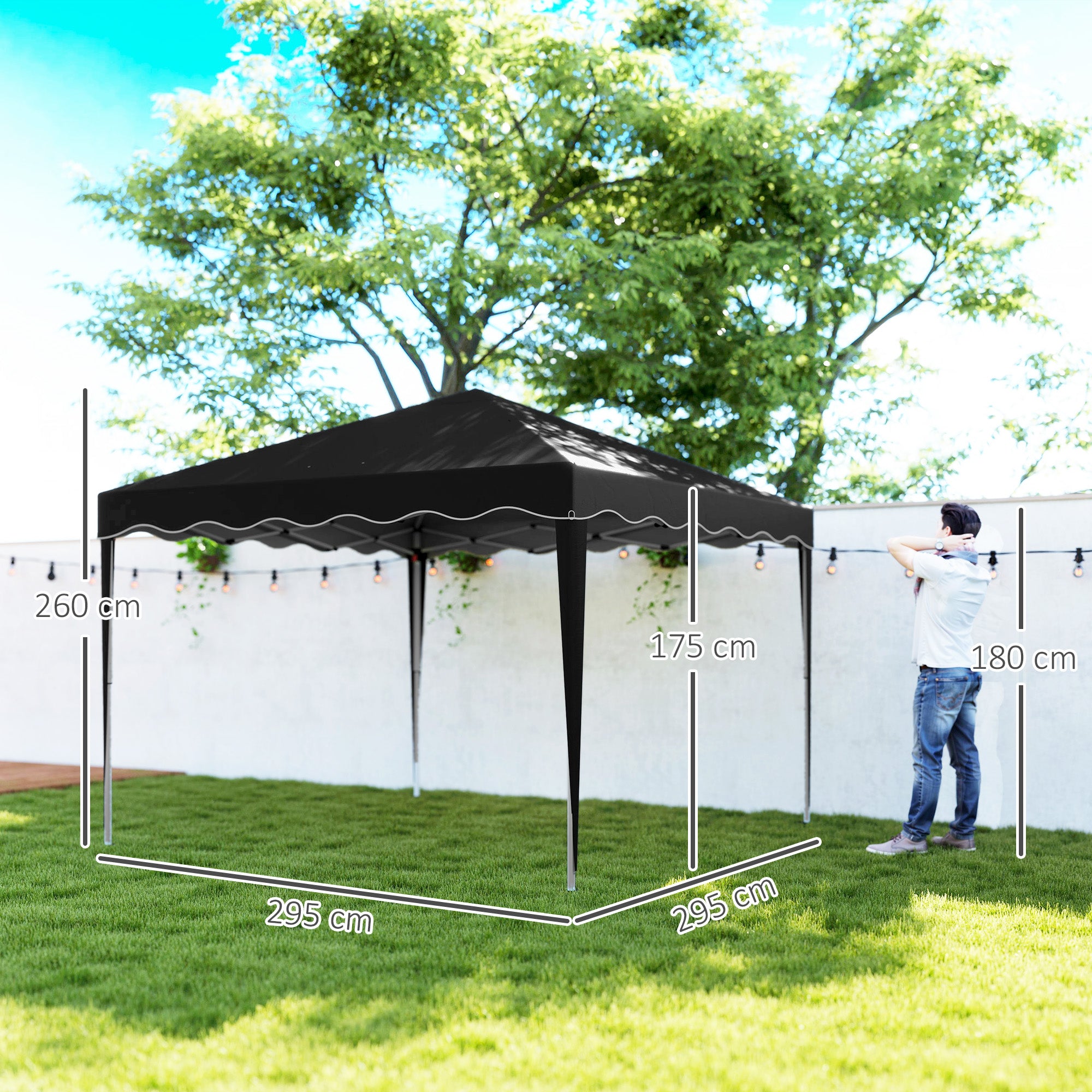 Pop-Up Gazebo 3 x 3cm Adjustable Height Black