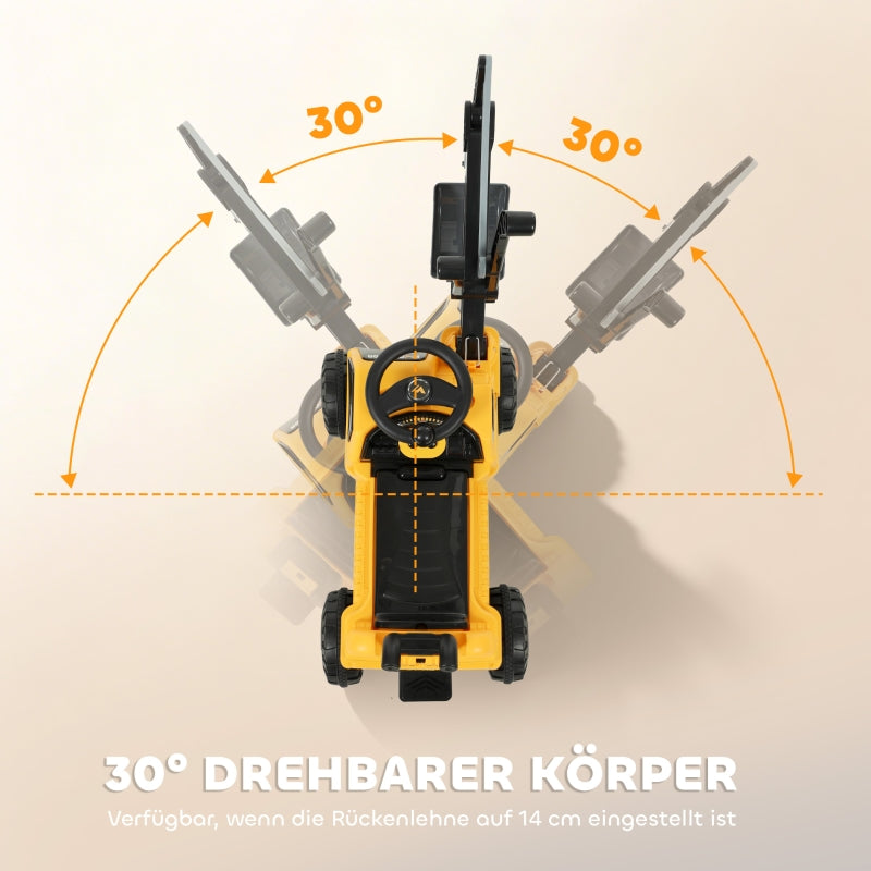 Ride-on Excavator with Shovel, Steering Wheel and Backrest for Kids, Yellow