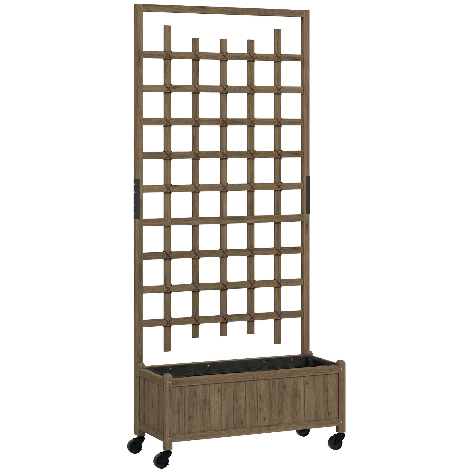 Wooden Trellis Planter, Raised Bed w/ Wheels, Bed Liner, Fir Wood