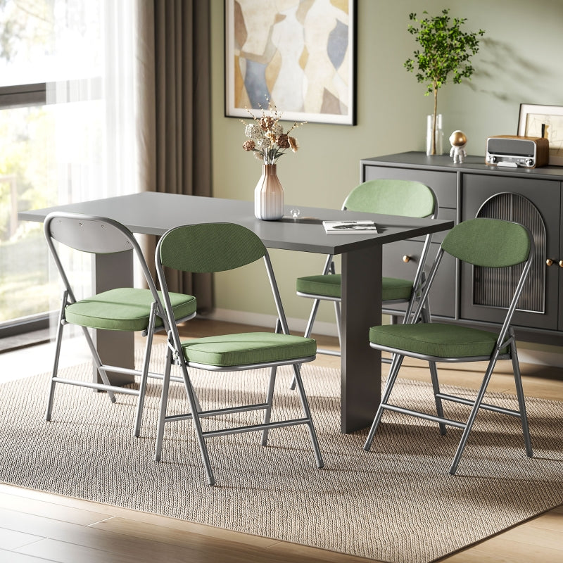 Folding Chairs Set of Four Corduroy Green