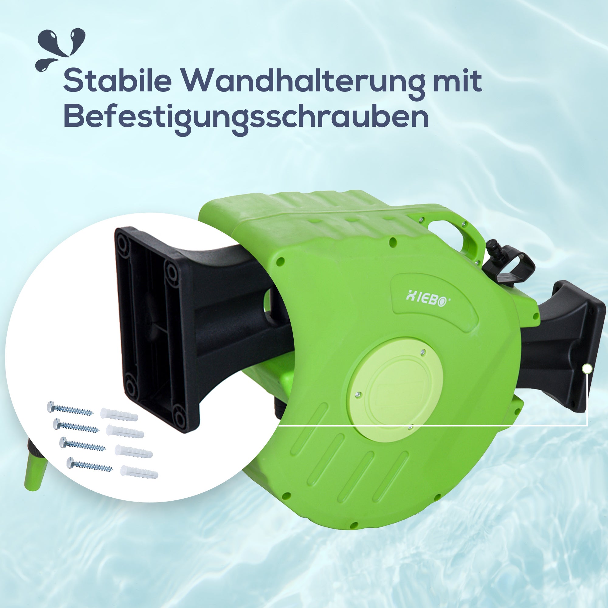 Automatic Hose Reel 15m Swivelling Compressed Air & Gardening, Green