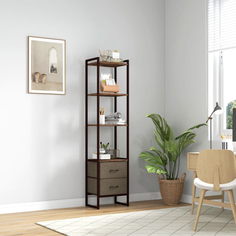 Four-Tier Display Shelf with Bottom Drawers, Industrial Steel