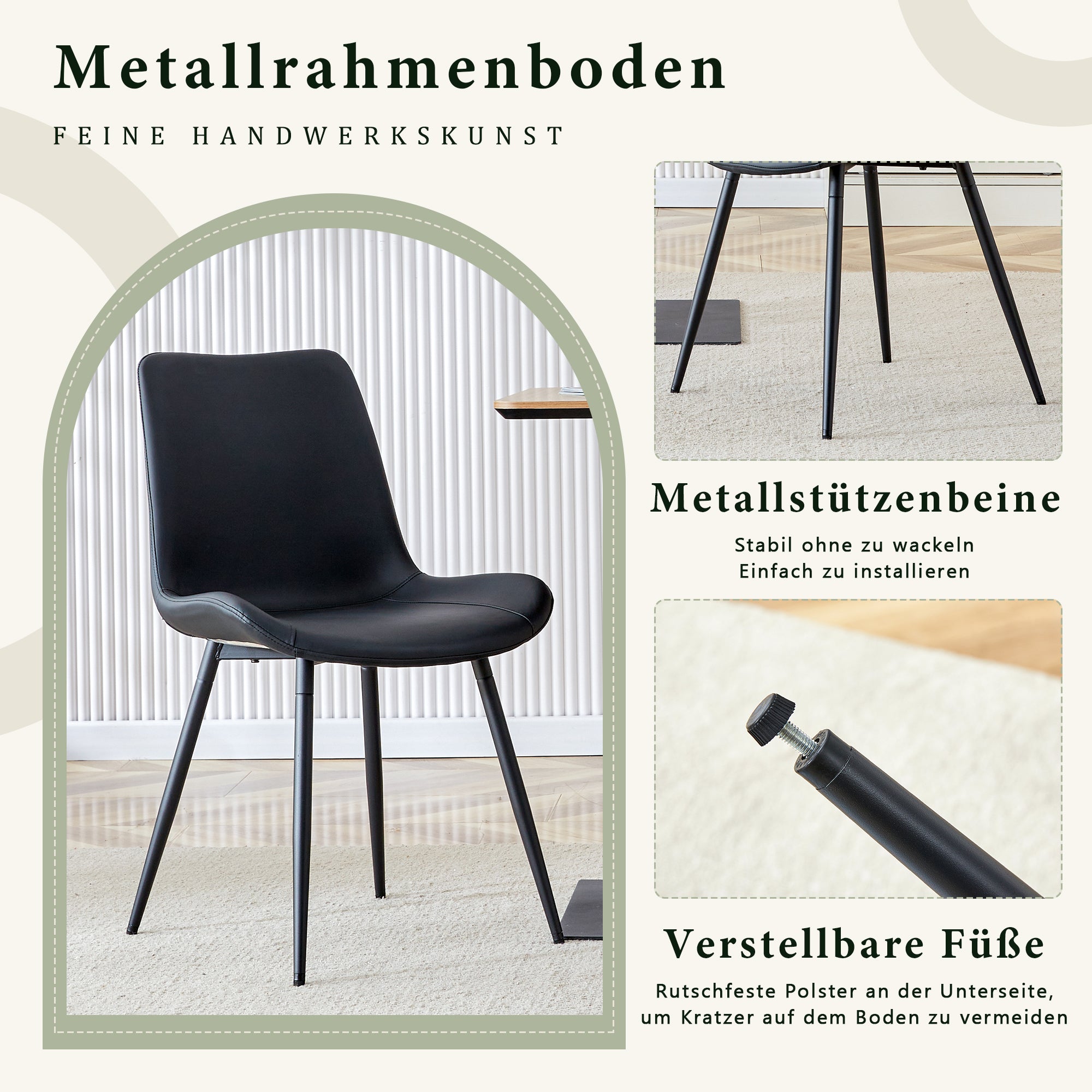 Dining Chairs Set of 4 Modern PU Leather Metal Frame - Black