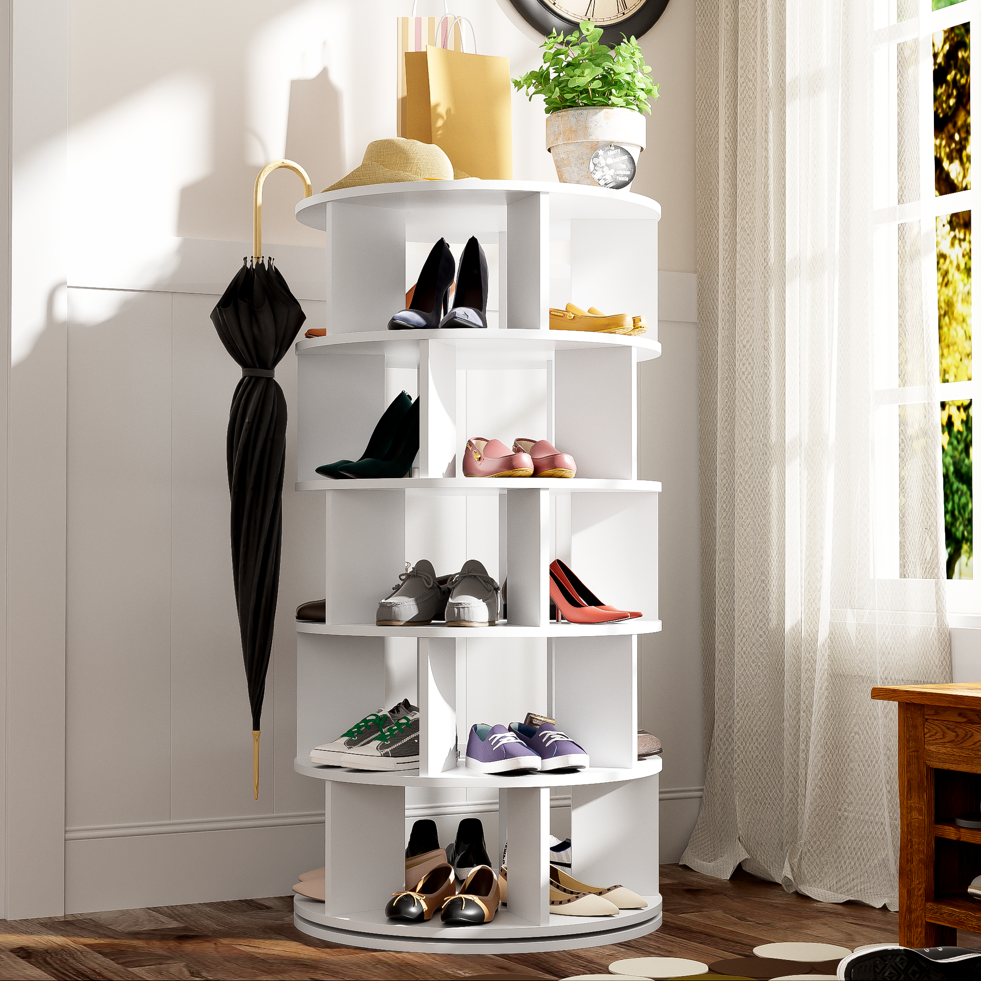 Shoe Rack Rotating Angle, 5 Levels, White