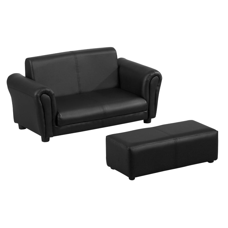 Kids Sofa Bed Twin 2 Seater with Footstool, Black