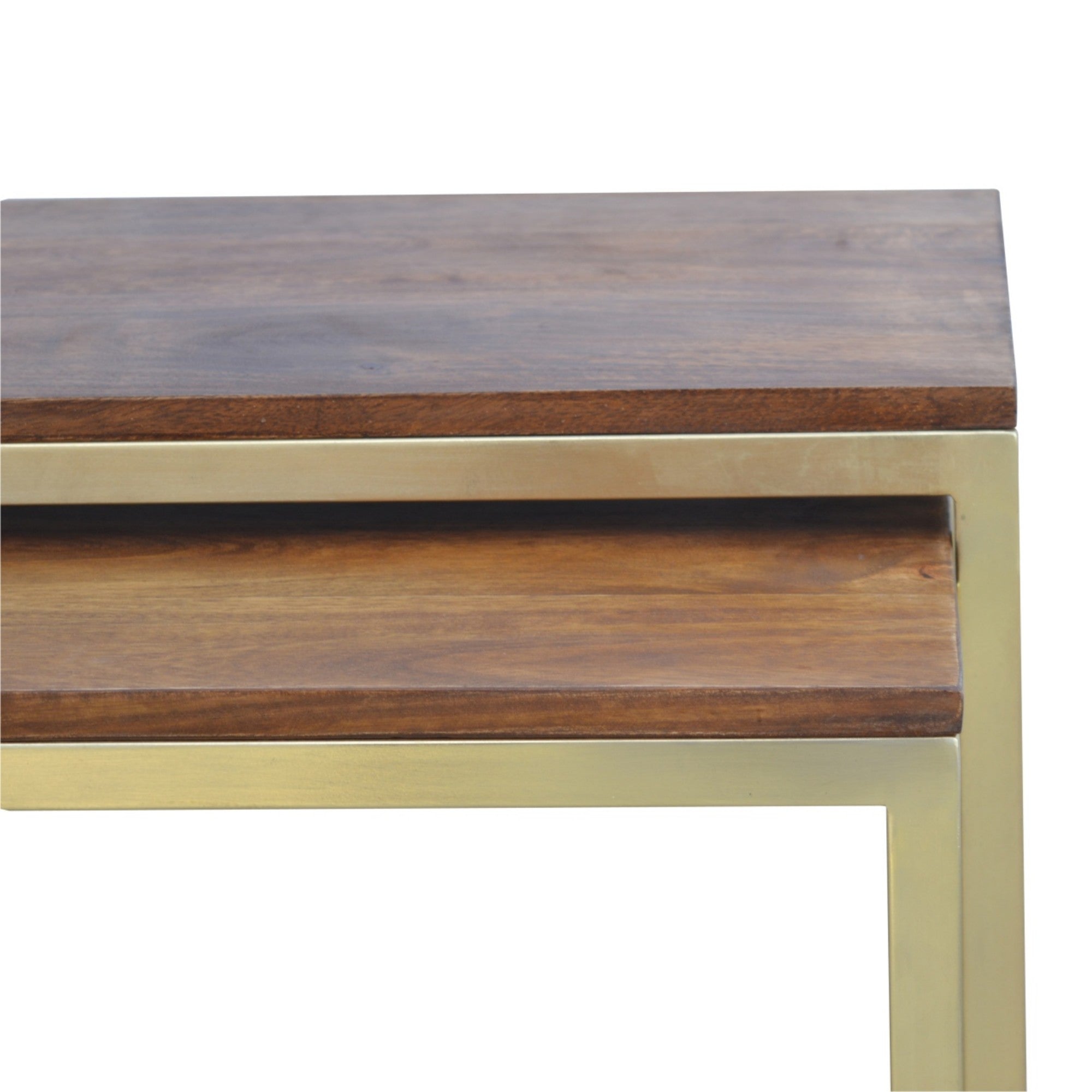 Solid Wood Table Set of 3, Metal Chunky Gold, Solid Wood