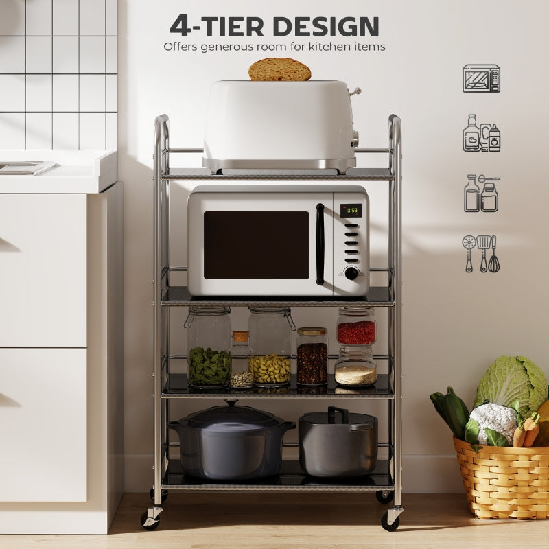 4 Tier Kitchen Storage Trolley Adjustable Shelves Stainless Steel, Silver