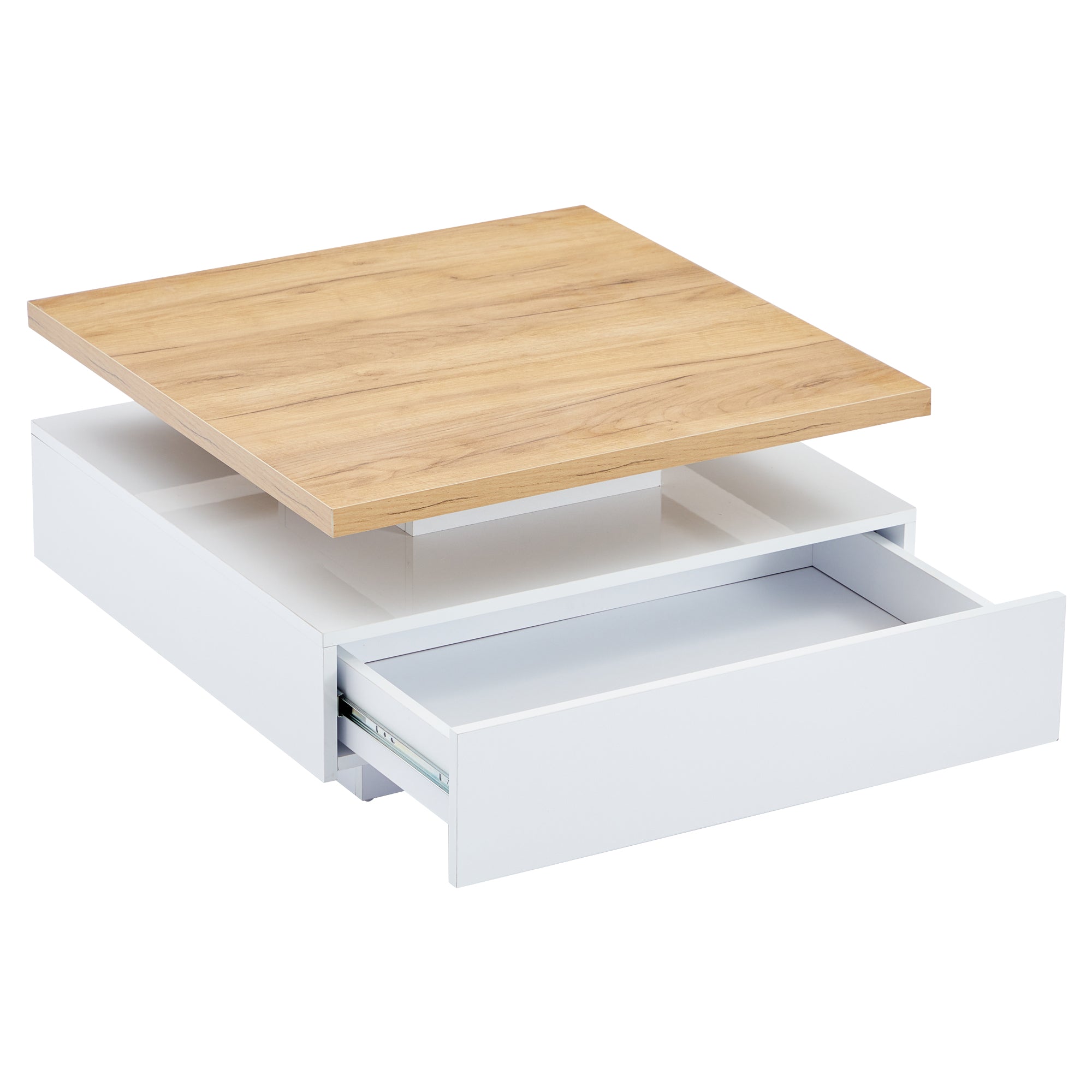 Multifunctional Swivel Coffee Table with Storage, White and Walnut