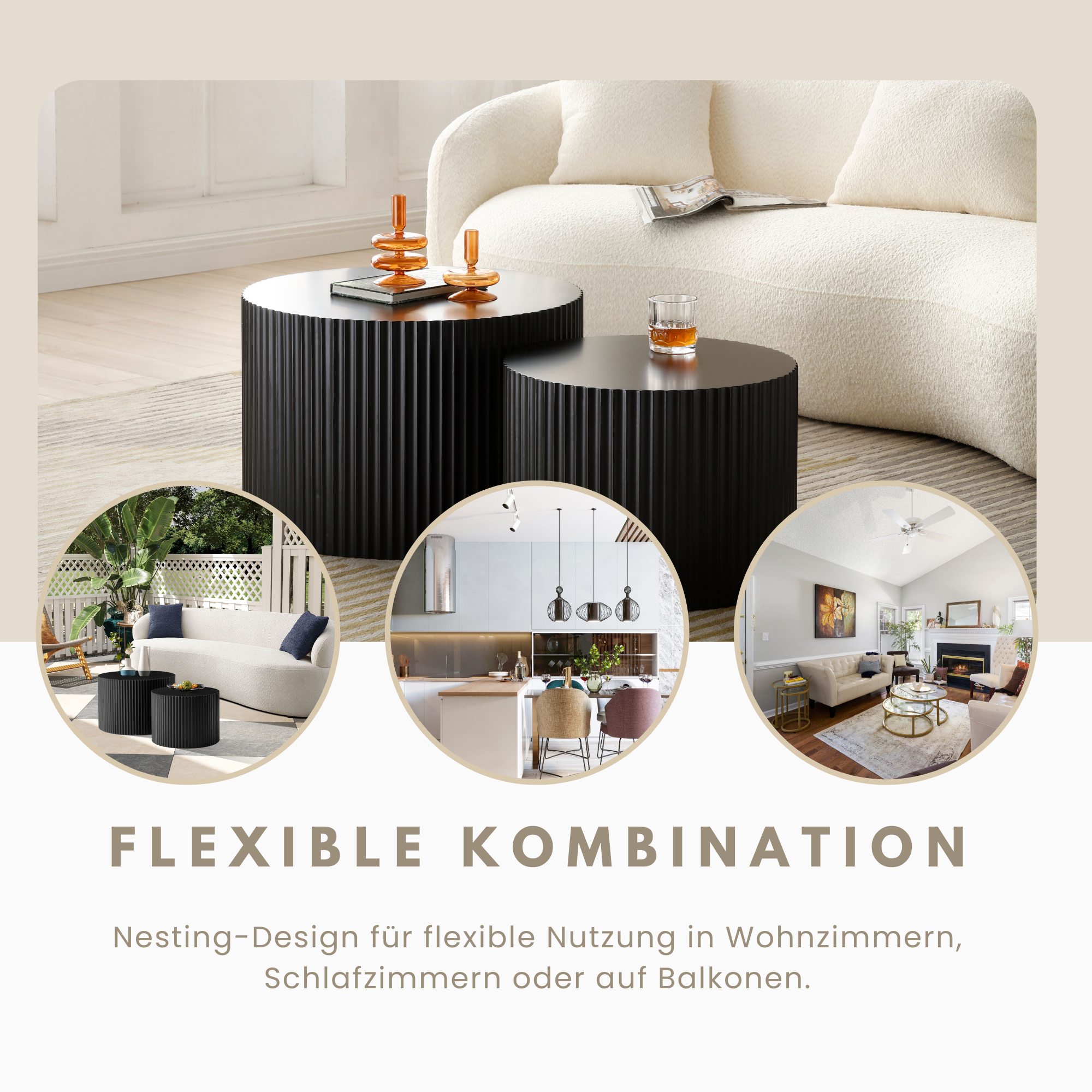 Side Table Set 2-Piece Nesting Wavy Edge 60x40/48x35 - Black Matte