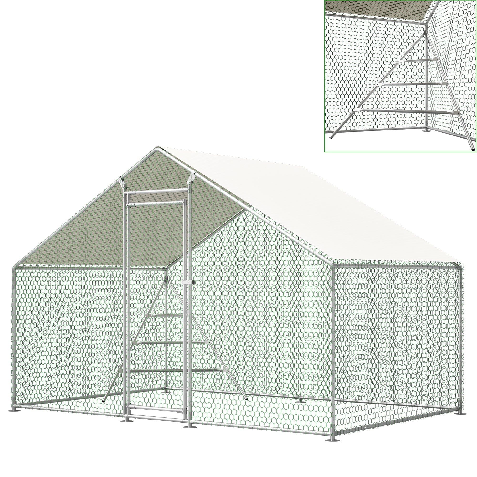 Chicken Coop 3x2m Aviary with Roof & Climbing Frame, Metal