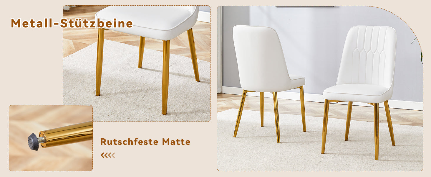 Dining Chairs, Widened Seat, Non-Slip Metal Feet, White Faux Leather
