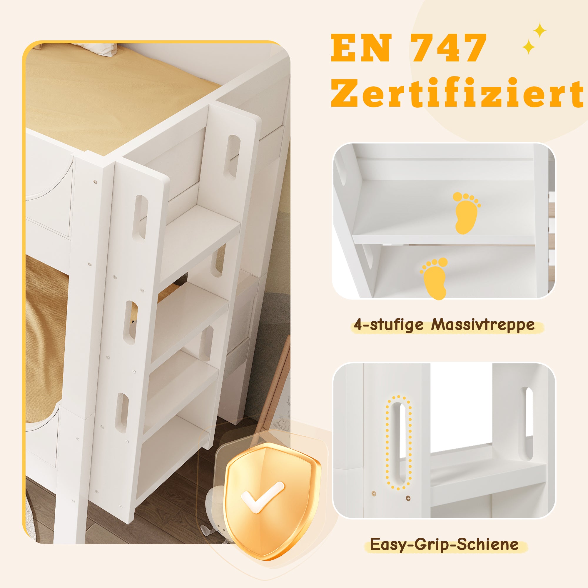 Separable Bunk Bed 90x200cm, Converts to 2 Single Beds, Sled Design, White
