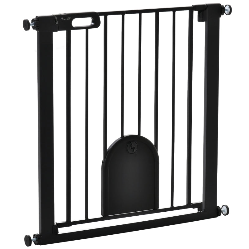 Dog Gate, Cat Flap Pet Safety Barrier, Stair Pressure Fit, Auto Close, Double Locking, Black