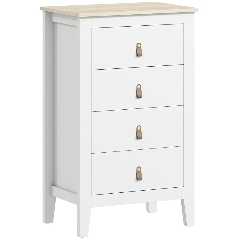 Bedroom Chest of Drawers Modern 4 Drawer Dresser PU Leather Handles White