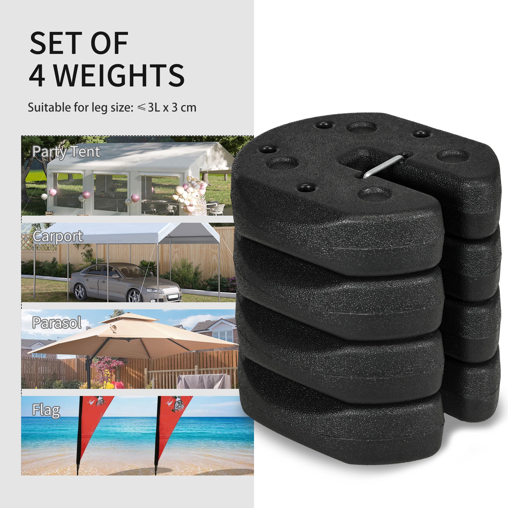 Gazebo Weights Set of 4, 12KG for Canopies Marquees Tents, HDPE/Cement-filled