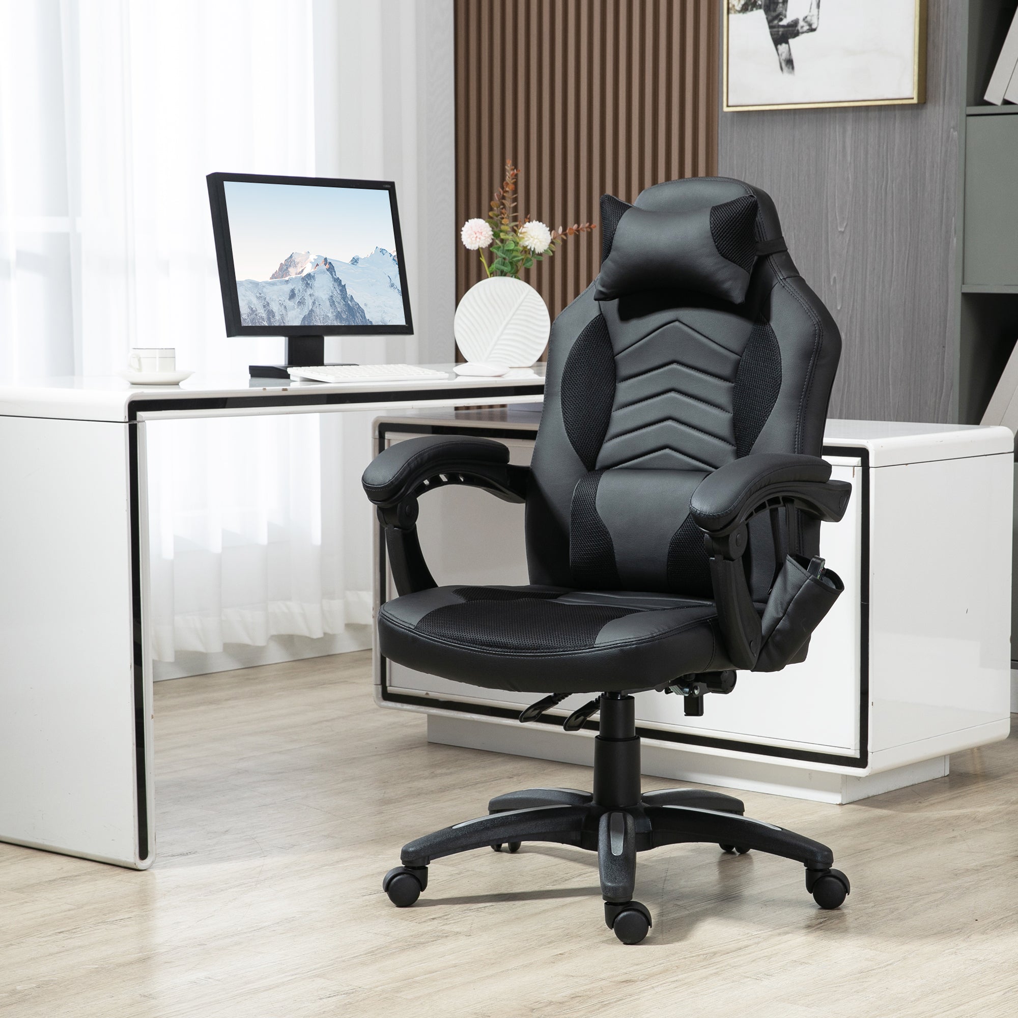 Gaming Chair Ergonomic with Heat & Vibration, Faux Leather