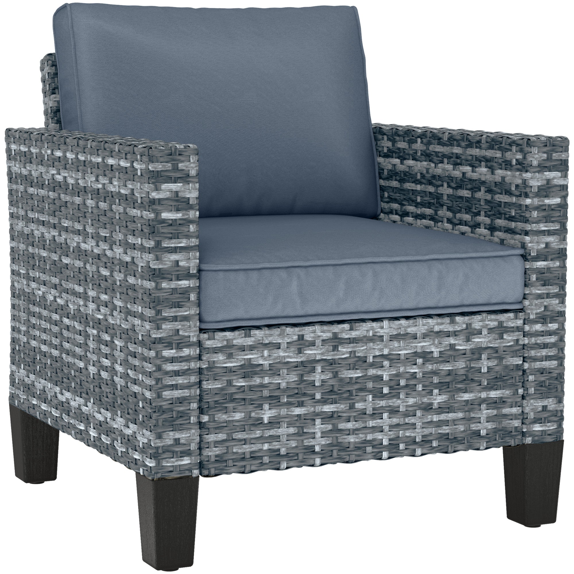 Single Armchair with Cushions, Rattan, Light Grey