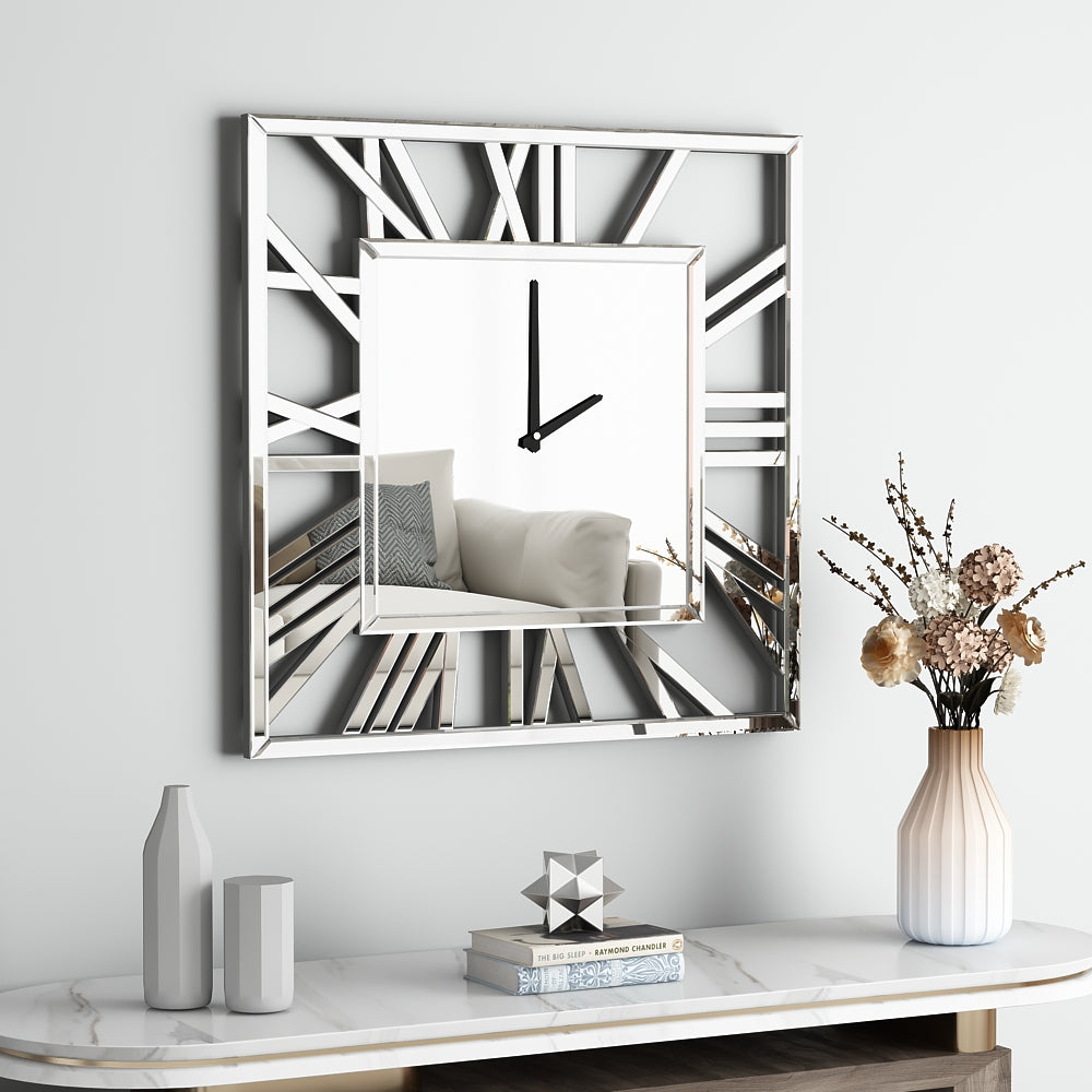 Wall Clock Large Square Glass