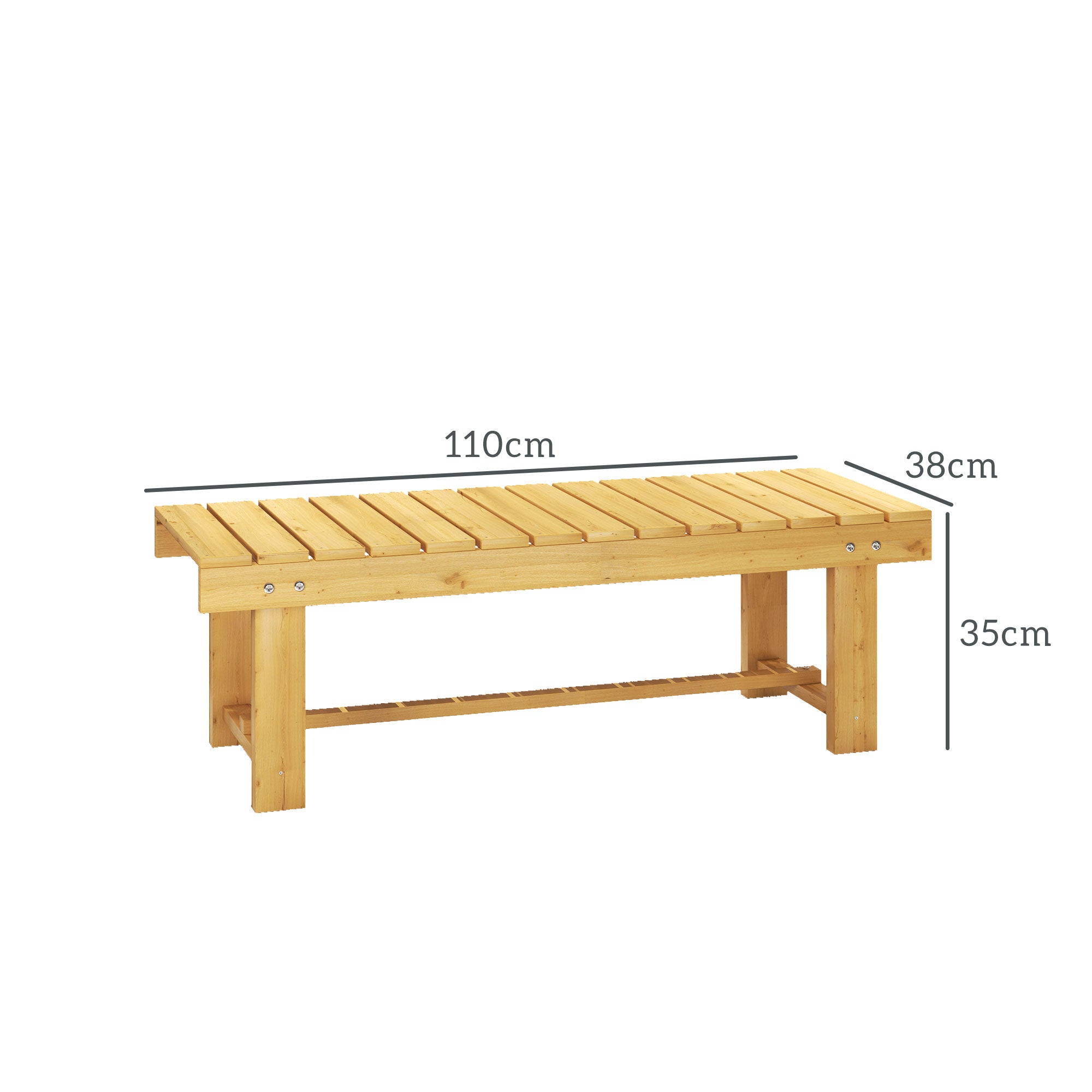 Garden Bench 2-Seater, Waterproof Durable 110x38x35cm Solid Wood, Natural Color