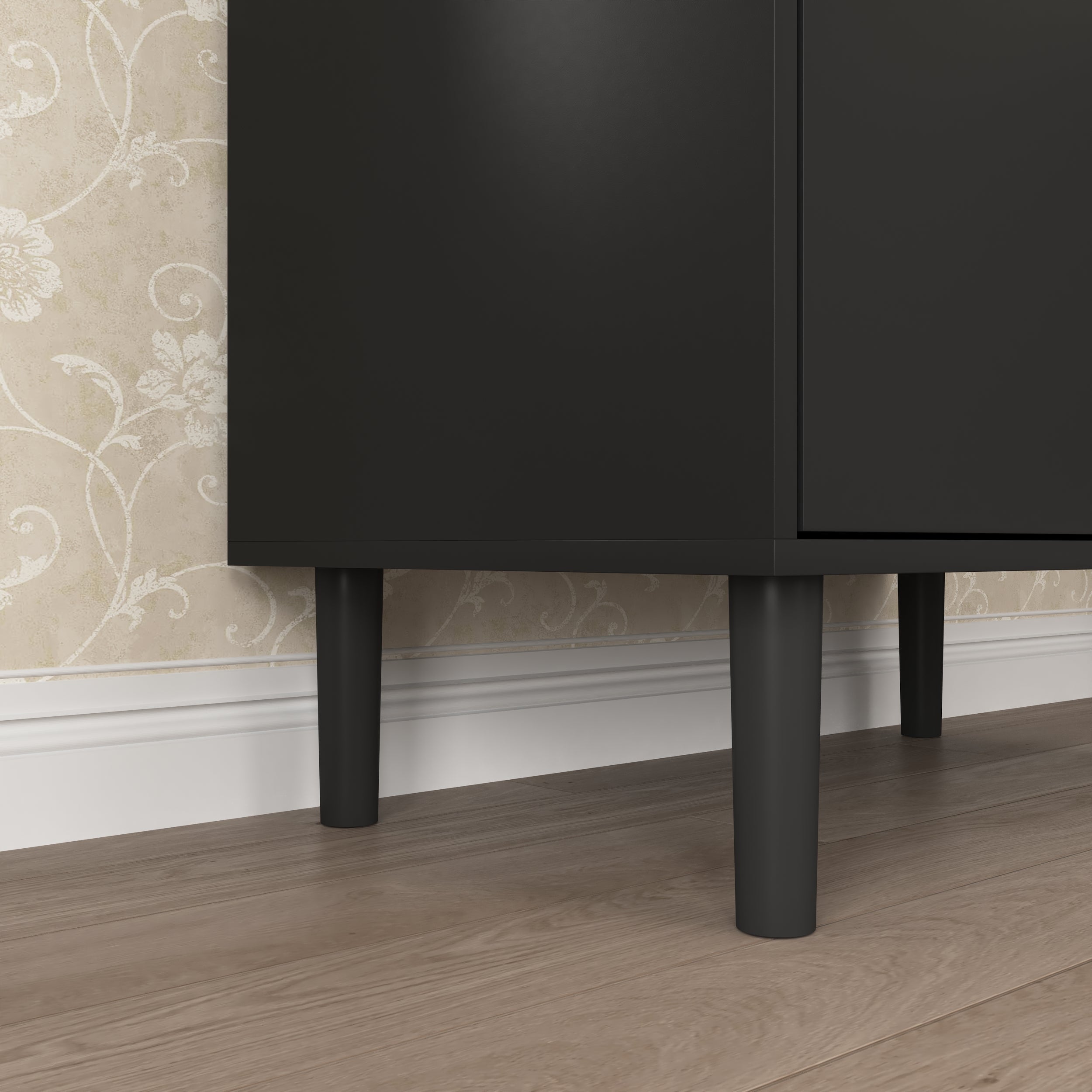 Tall Bookcase 4-Door Storage with Tempered Glass and Adjustable Shelf - Black MDF