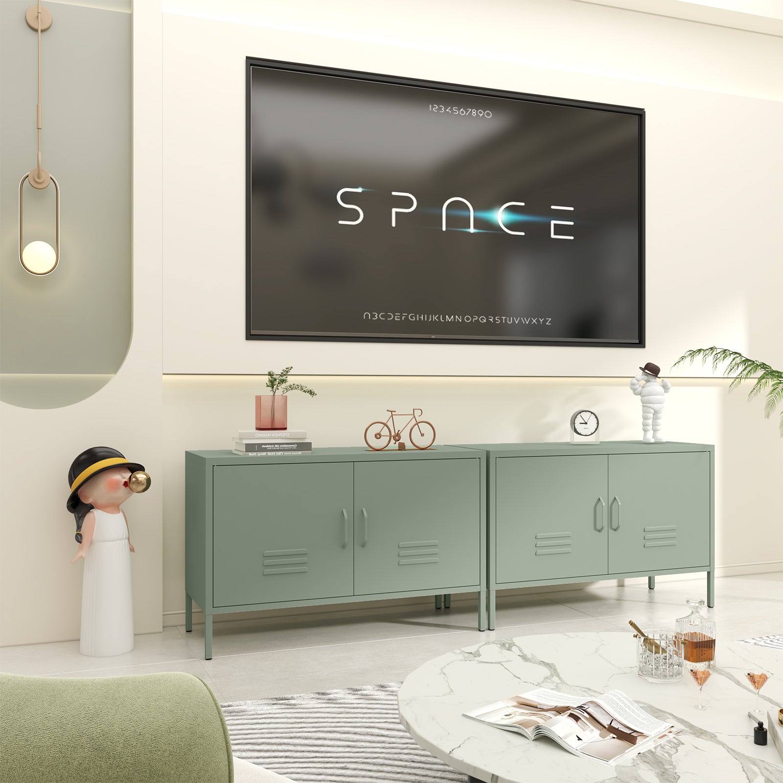 Metal Storage Cabinet with Adjustable Dividers and Cable Management, Green