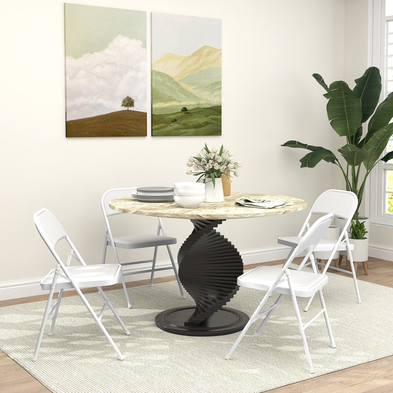 Folding Chairs, Portable Office with Cushions, Faux Leather White