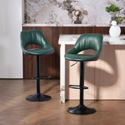 Set of Two Bar Stools Adjustable Height 360° Swivel Faux Leather Dark Green