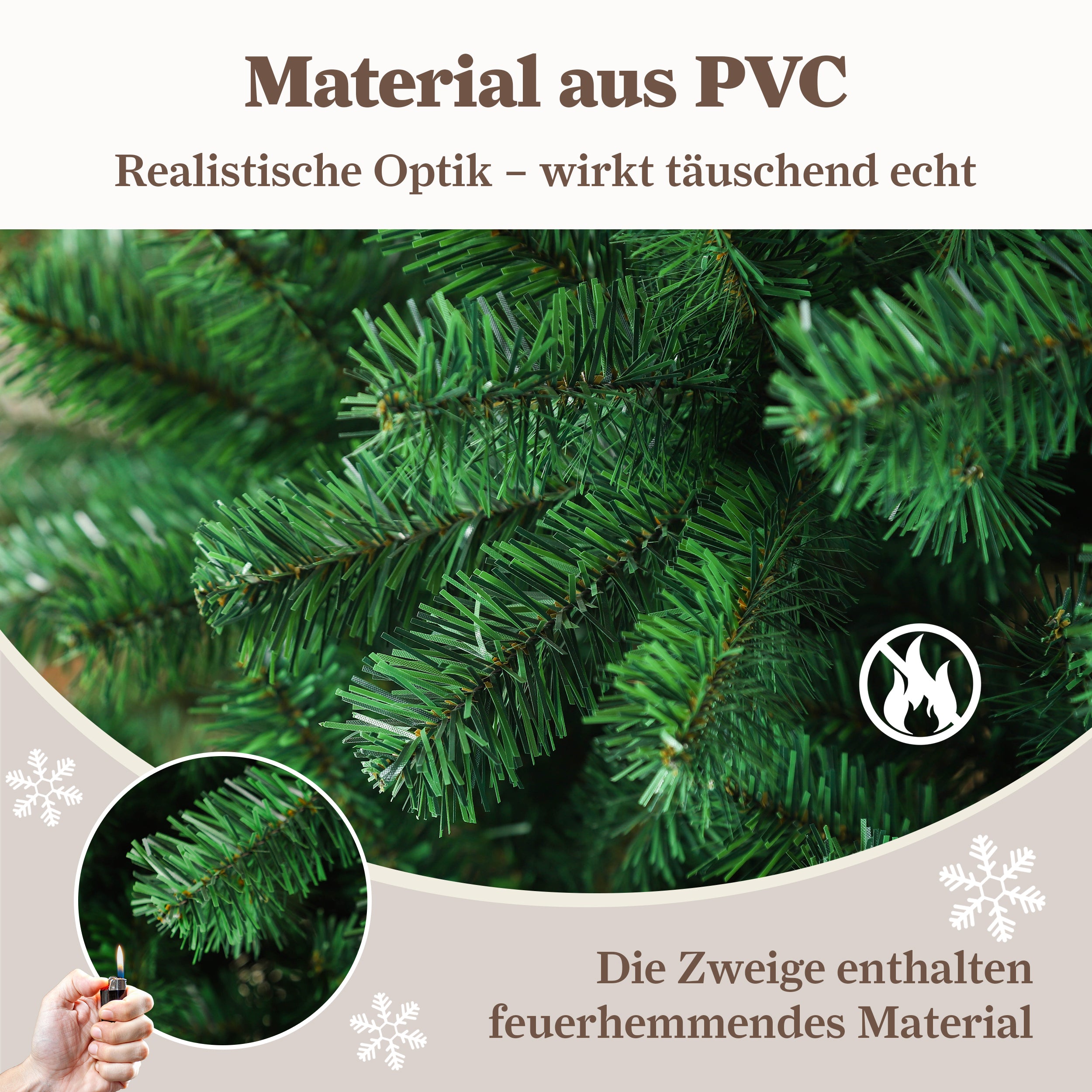 Artificial Christmas Tree 180cm, 900 Branches with Lights, Dense PVC Needles