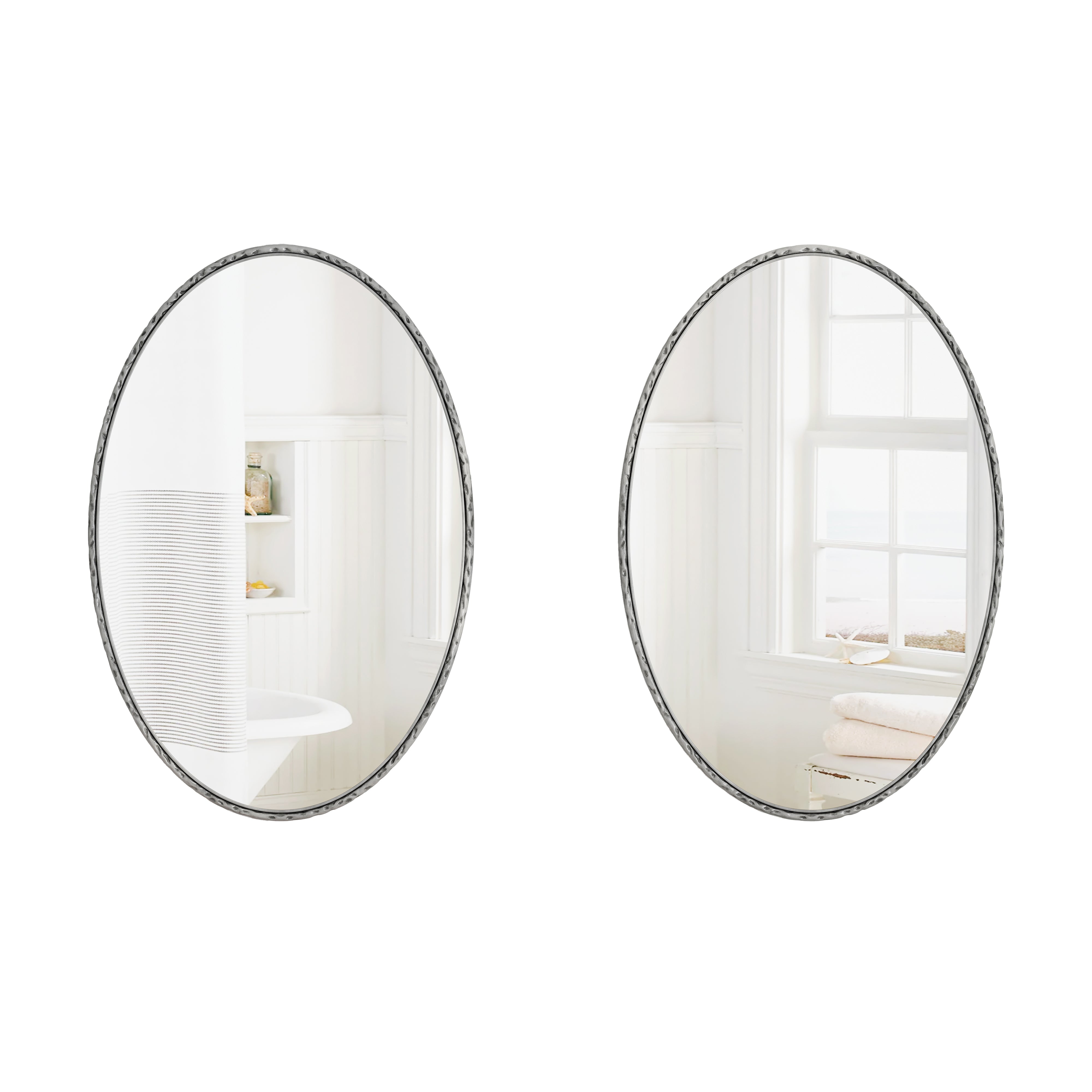 Iron Art Oval Mirror, Wall Hanging, Antique Effect, Silver