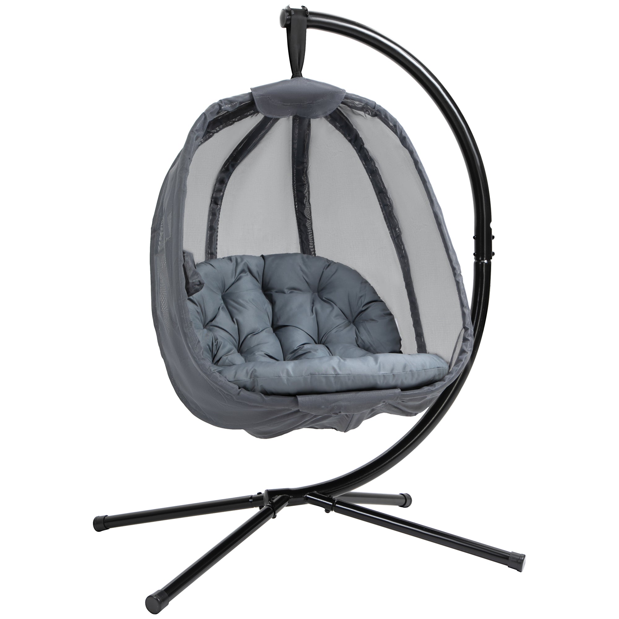 Hanging Egg Chair, Folding Swing Hammock with Stand, Grey