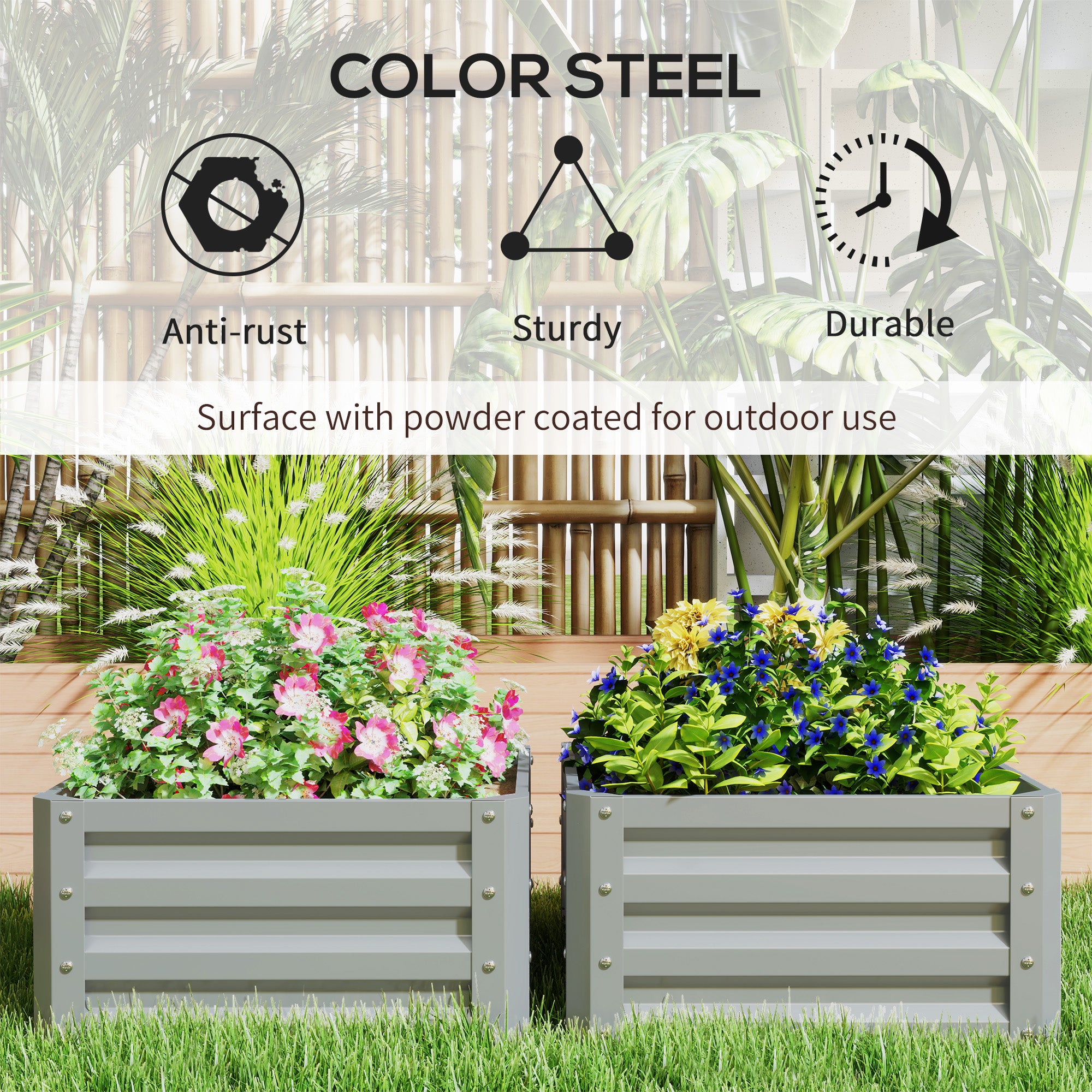 Steel Planter Boxes, Set of Two 60x60cm, Light Grey