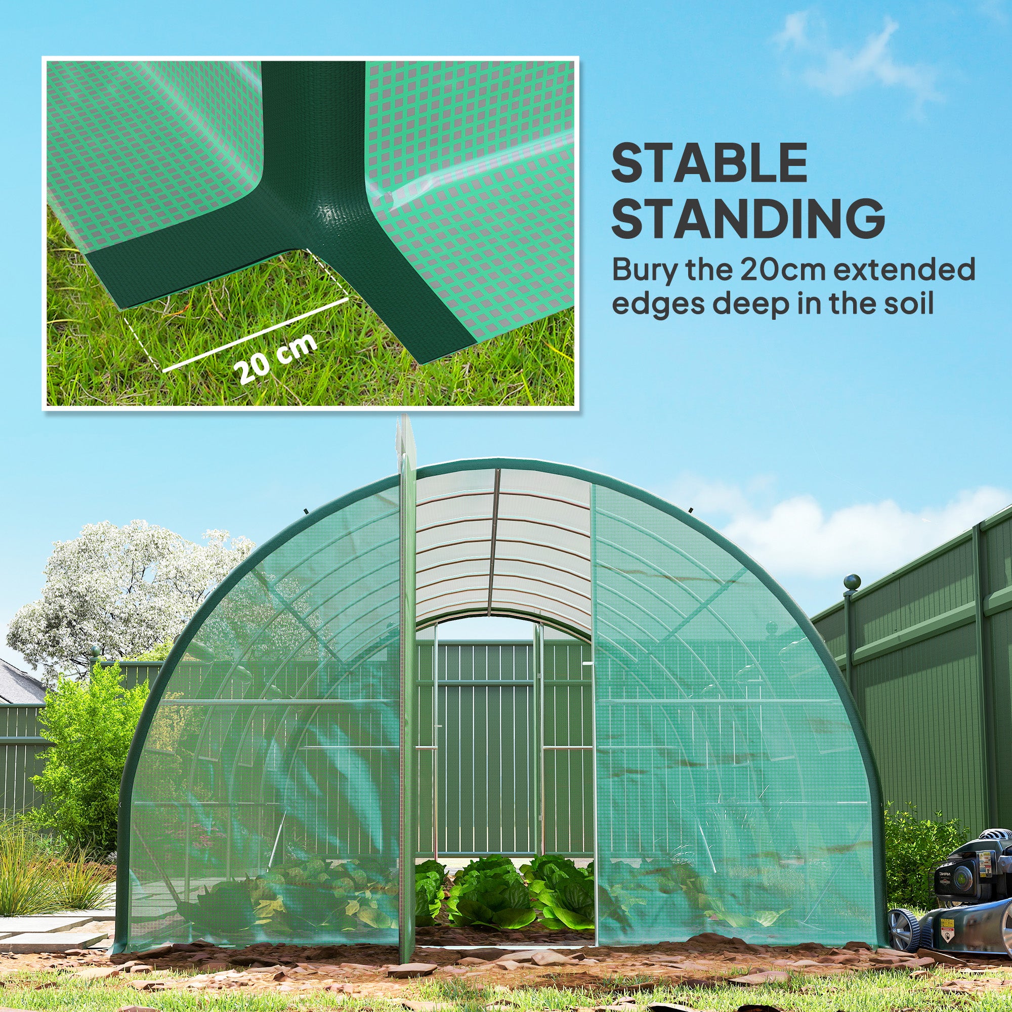 Polyethylene Walk-in Polytunnel Greenhouse, Upgraded Structure, 6 x 3(m), Green