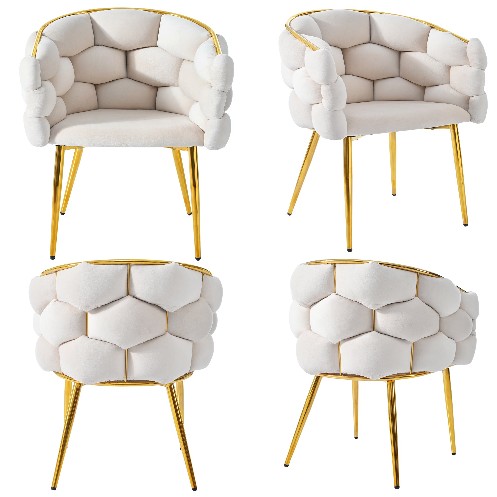 Velvet Chairs, 4-Piece Modern Fashion with Gold-Plated Iron Legs, Beige