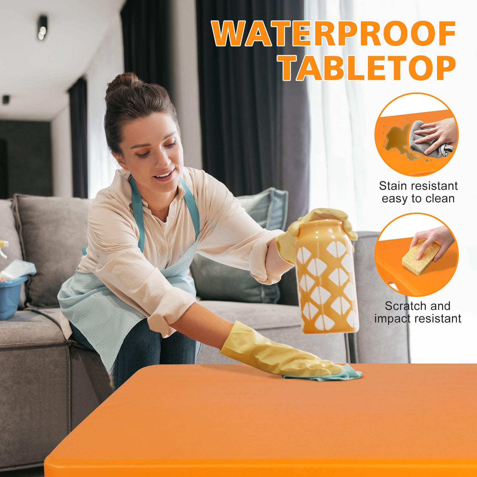 Portable Folding Table 125cm Adjustable Height, Orange